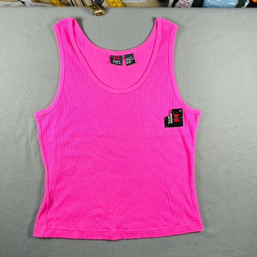 Vintage Emergency Exit Neon Pink Ribbed Tank Top Women's Size‎ 1X Y2K Clubcore